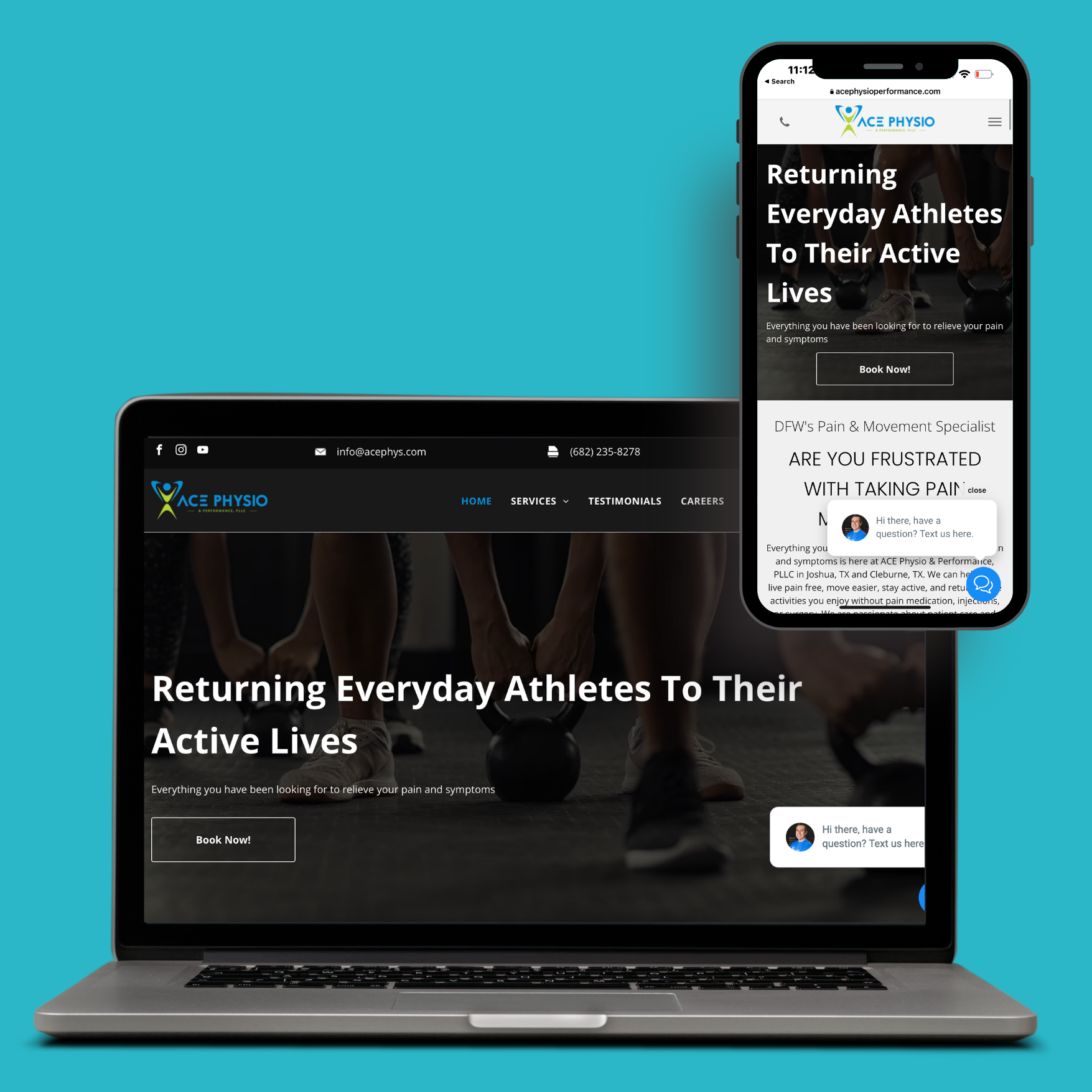 A laptop and a cell phone are displaying a website about returning everyday athletes to their active lives.