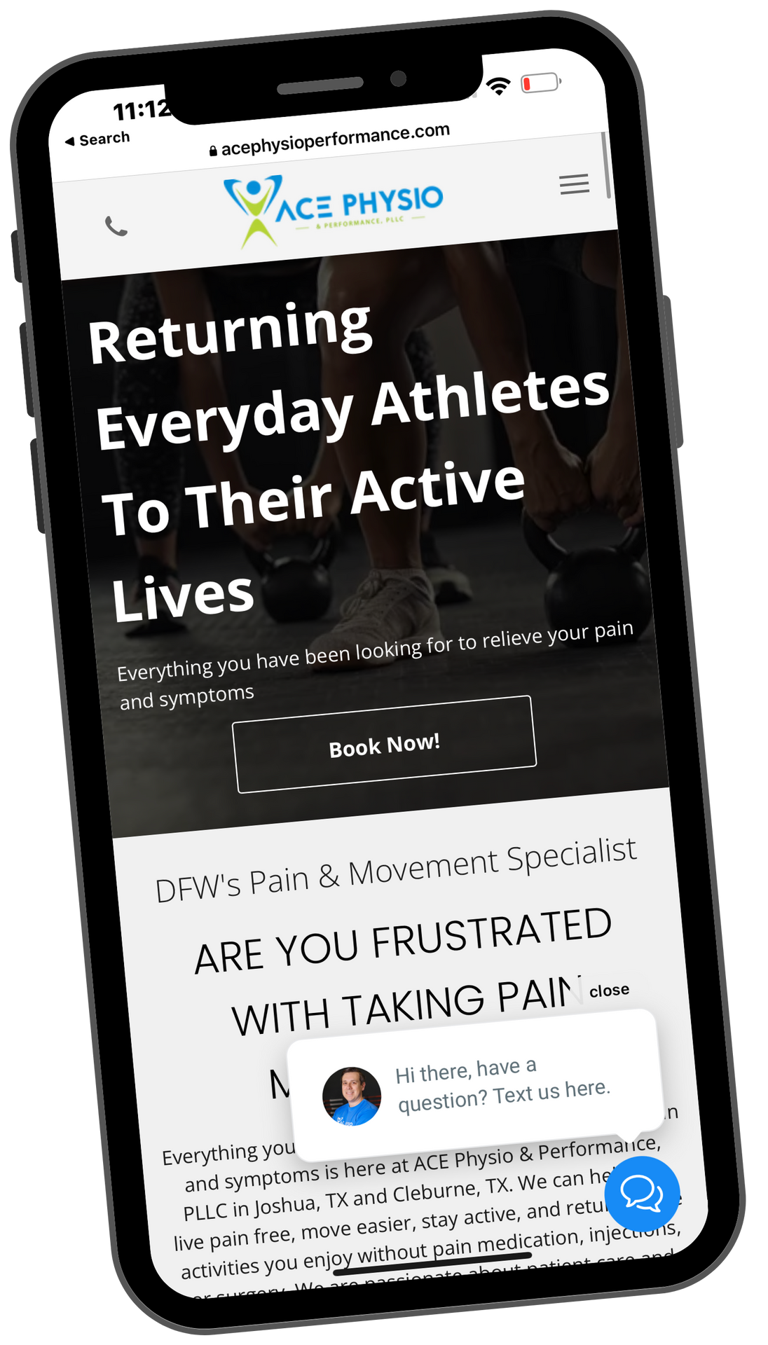 A cell phone with a website on it that says `` returning everyday athletes to their active lives ''.
