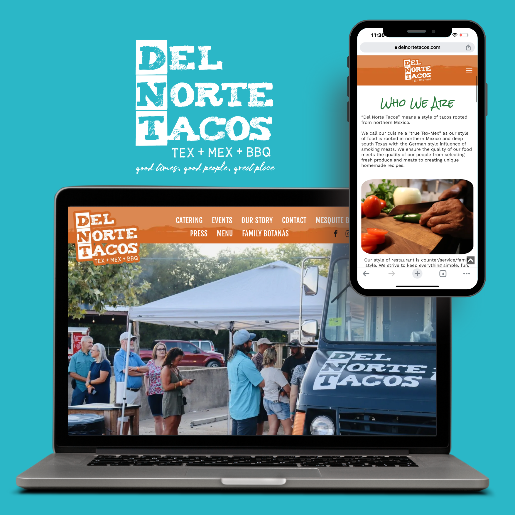 A laptop , phone , and website for del norte tacos