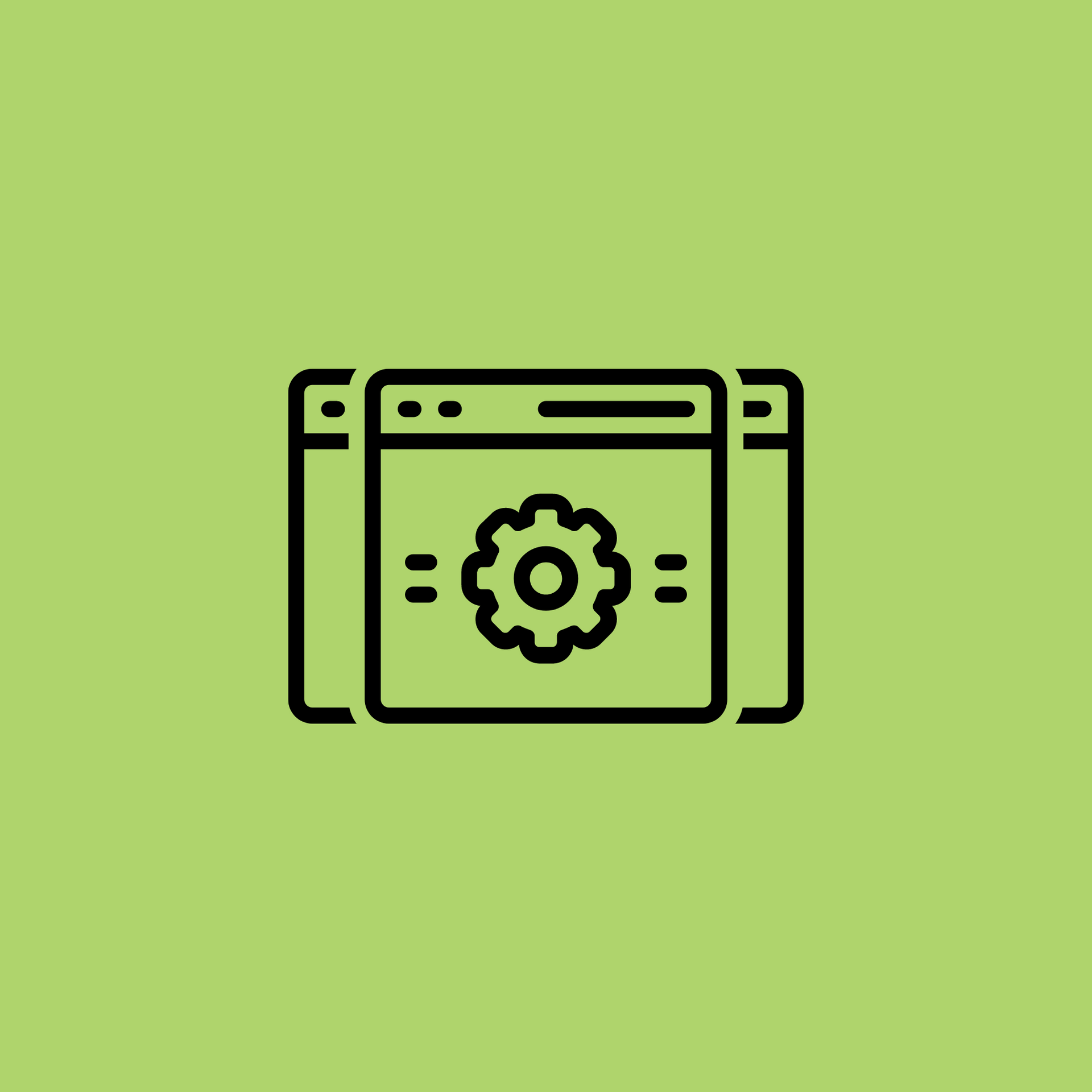 A line icon of a browser window with a flower on it on a green background.