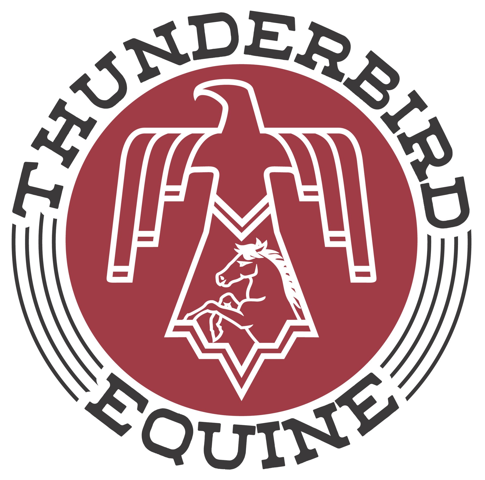 The logo for thunderbird equine has an eagle and a horse on it.