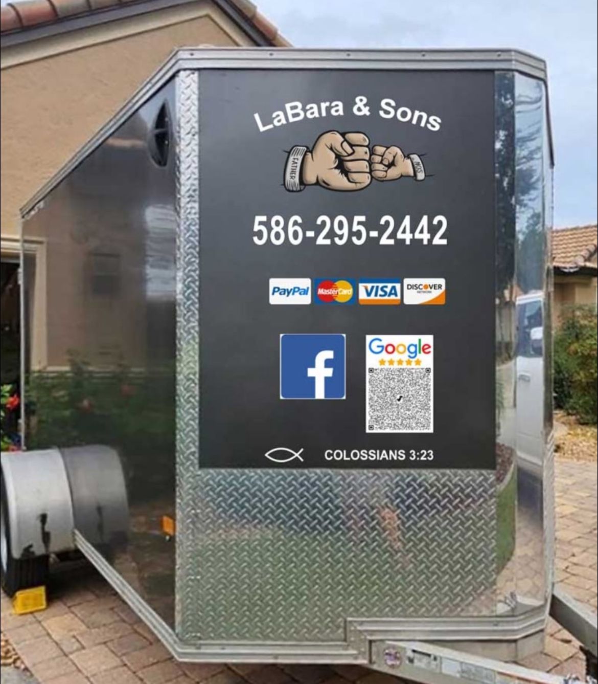 A trailer that says labara & sons on it