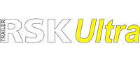 Logo pour la remorque RSK Ultra : « RSK » en blanc avec « TRAILER » et « Ultra » en jaune, inscrits verticalement.
