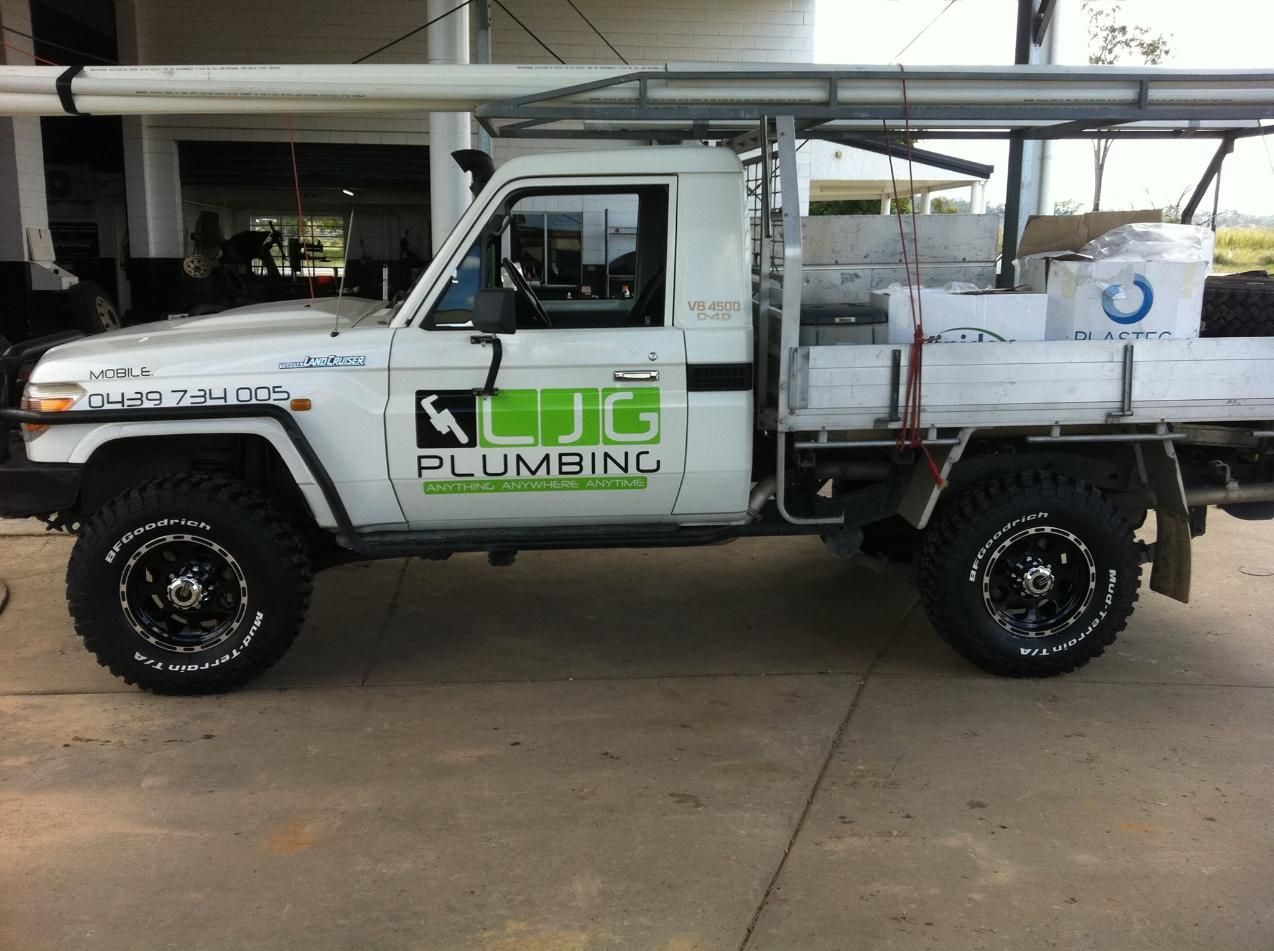 A White Truck With The Word Plumbing On It — LJG Plumbing In Sarina, QLD
