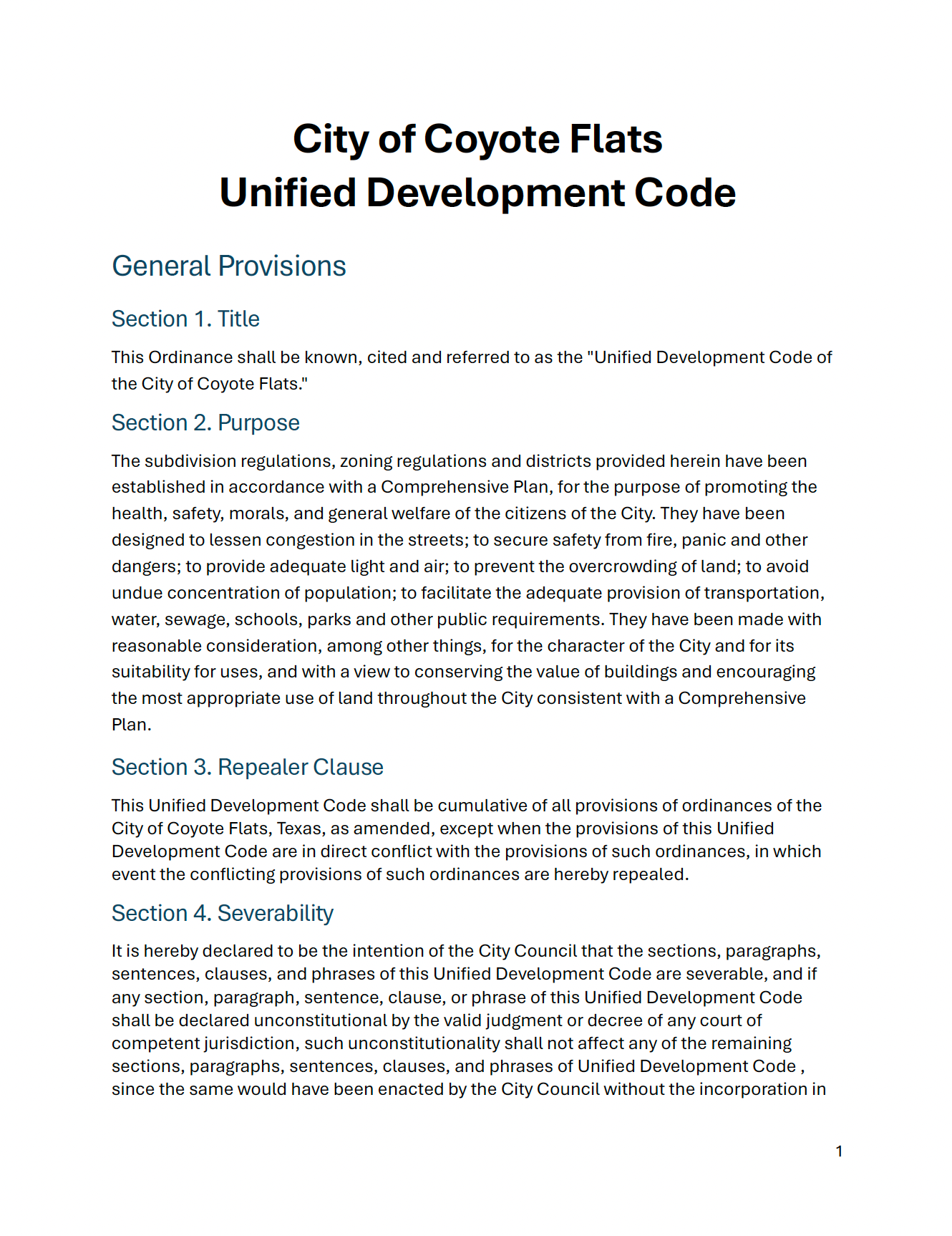Document of City Ordinances for the city of coyote flats texas