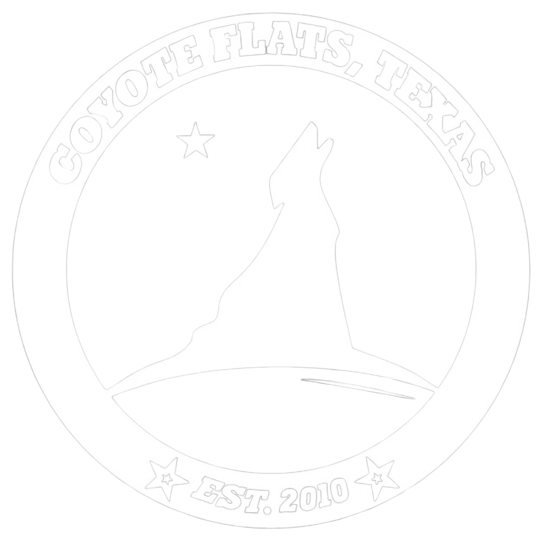 A white logo with a wolf howling in the middle of a circle.