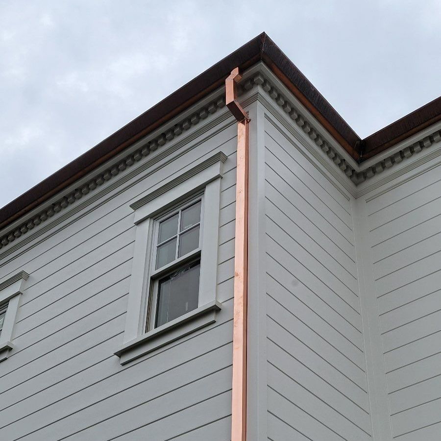 copper gutter in a downspout