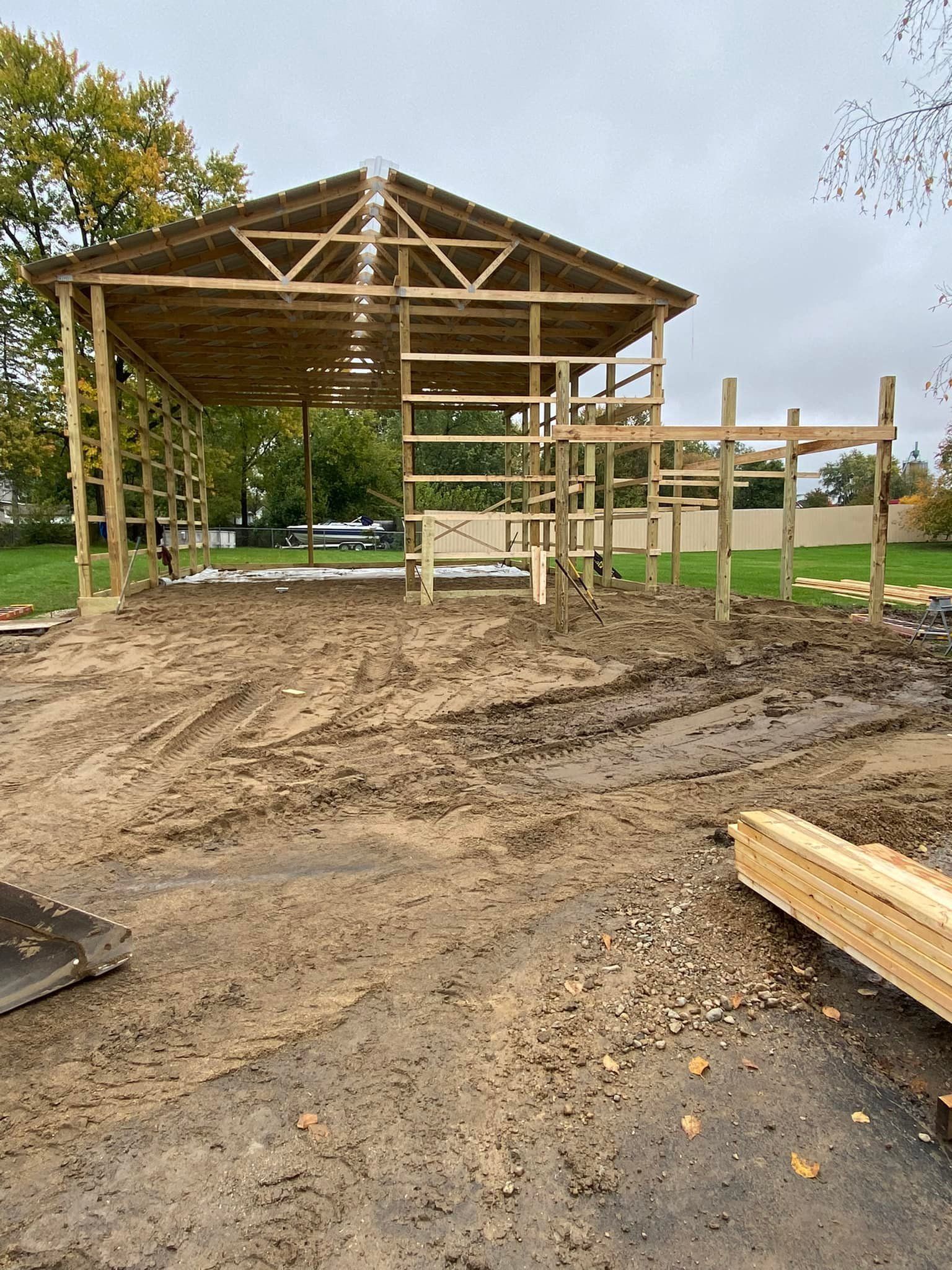 Steel Ridge Buildings Under Construction Front View - Akron, IN - O & R Buildings LLC