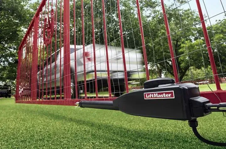 swing gate with the logo of lift monster on it.