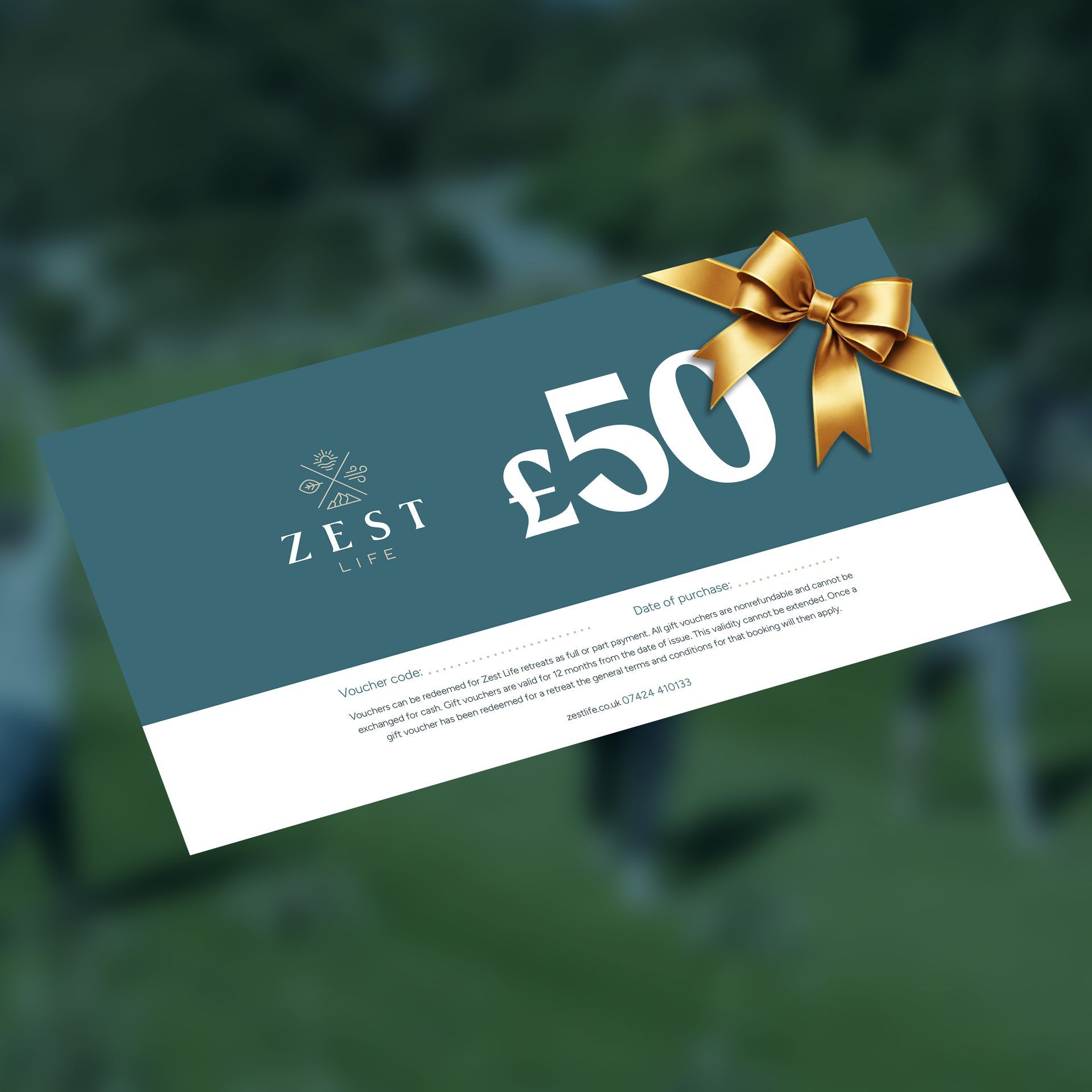 A 50 pound gift card with a gold bow on it