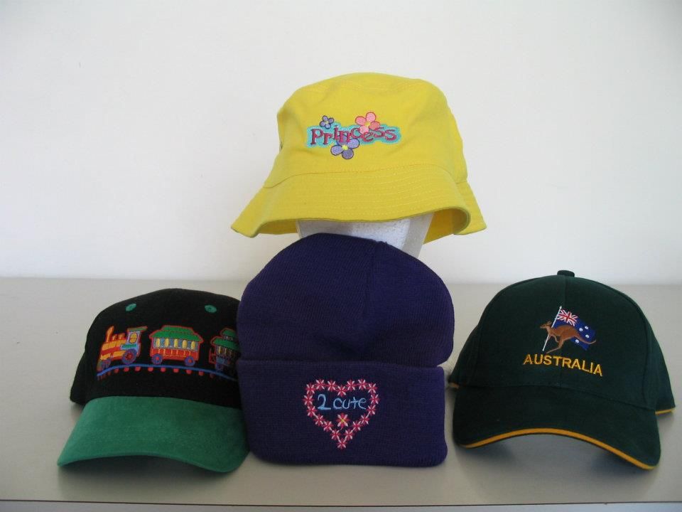A Group Of Hats With Custom Embroidery — Coastal Monogramming In Maroochydore, QLD