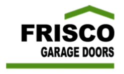 the logo for frisco garage doors is green and black .