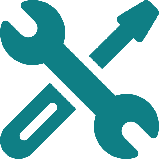 Teal wrench crossed with an upward-pointing arrow, representing tools or settings.