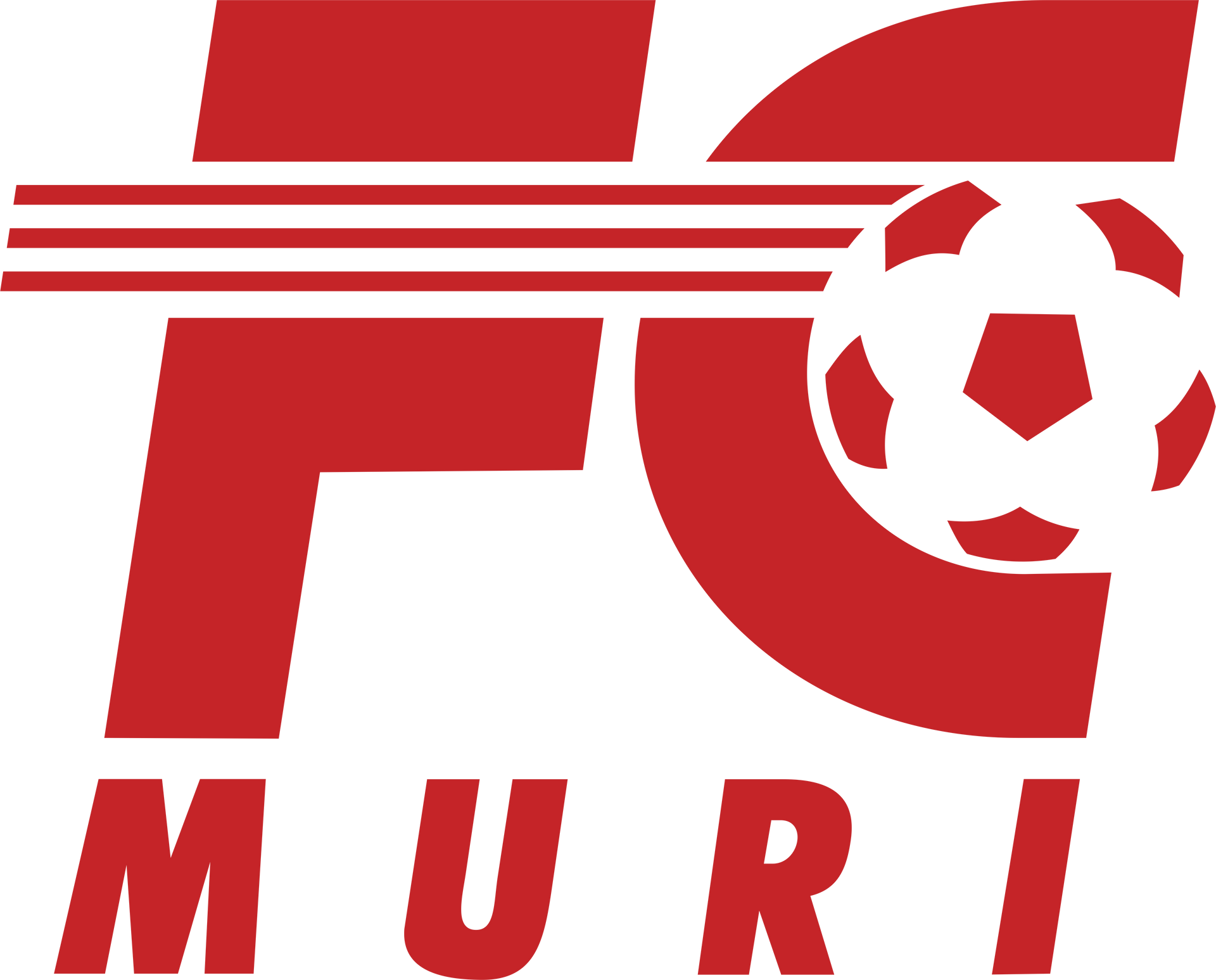 Ein rot-weißes Logo für den FC Muri mit einem Fußball
