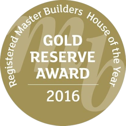 Gold Reserve Award 2016 from Registered Master Builders House of the Year, a circular, gold-colored badge.