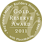 Gold Reserve Award 2011 seal for Registered Master Builders House of the Year, with PlaceMakers, in gold.