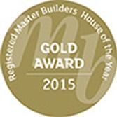 Gold award from Master Builders House of the Year, 2015, in gold and white.