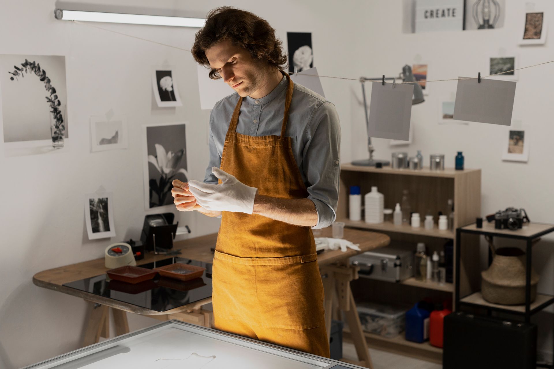 Hand with gold wedding ring on a wooden surface, blurred outdoor background.