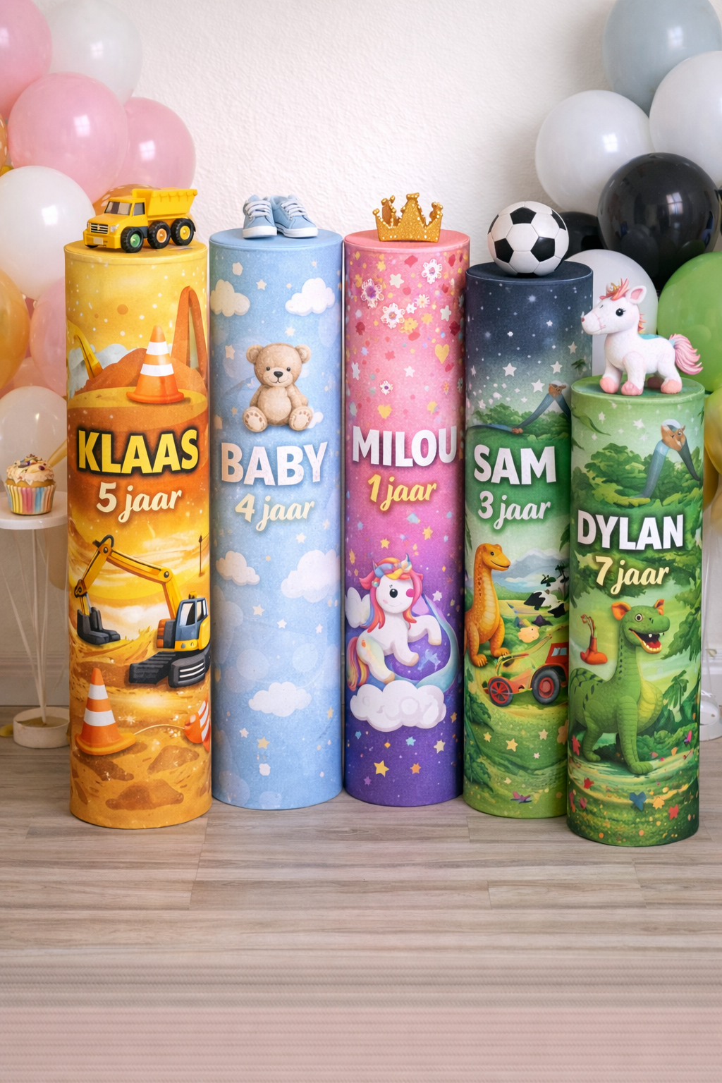 Princess thema feestzuil met kroon en naamletters