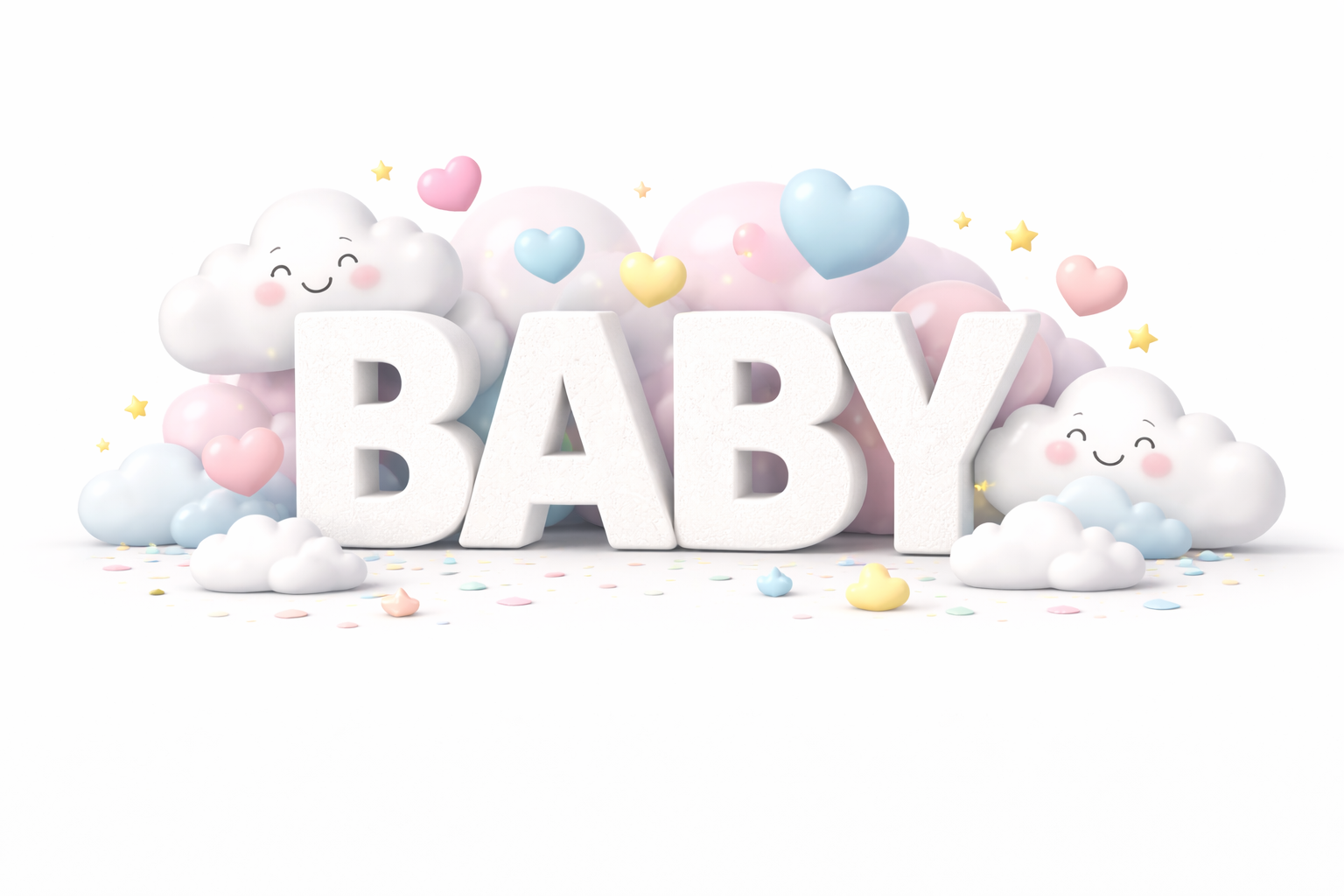 Voorbeeld feestletters: BABY met wolkjes