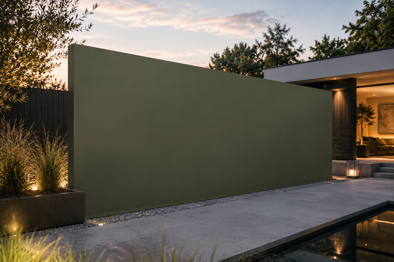 Afwerkingen polyester tuinwand RAL kleur betonlook structuur