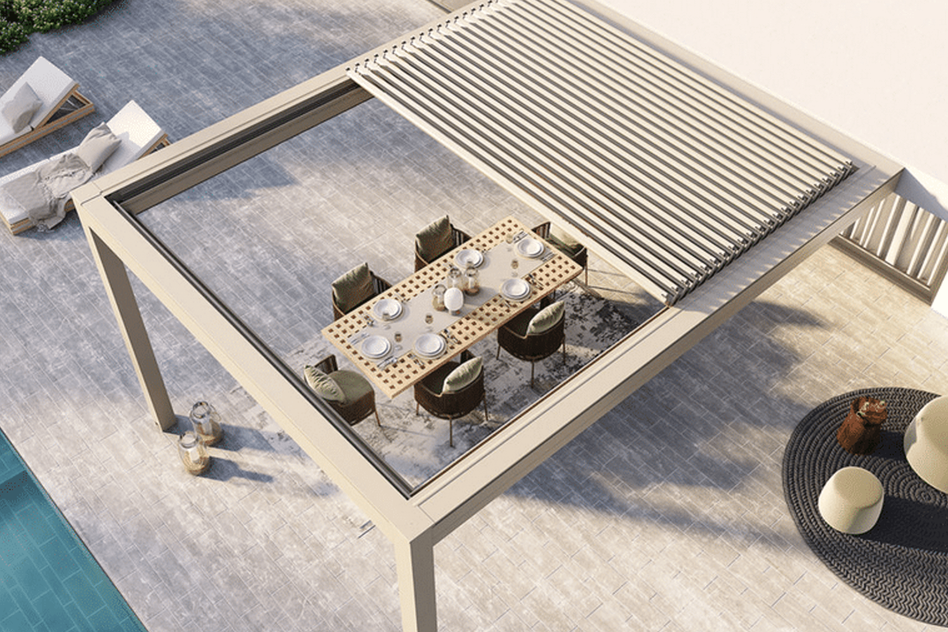 Moderne Pergola: Das puristische Lamellendach | huber Glas- & Fensterbau