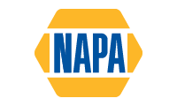 A yellow and blue napa logo on a white background