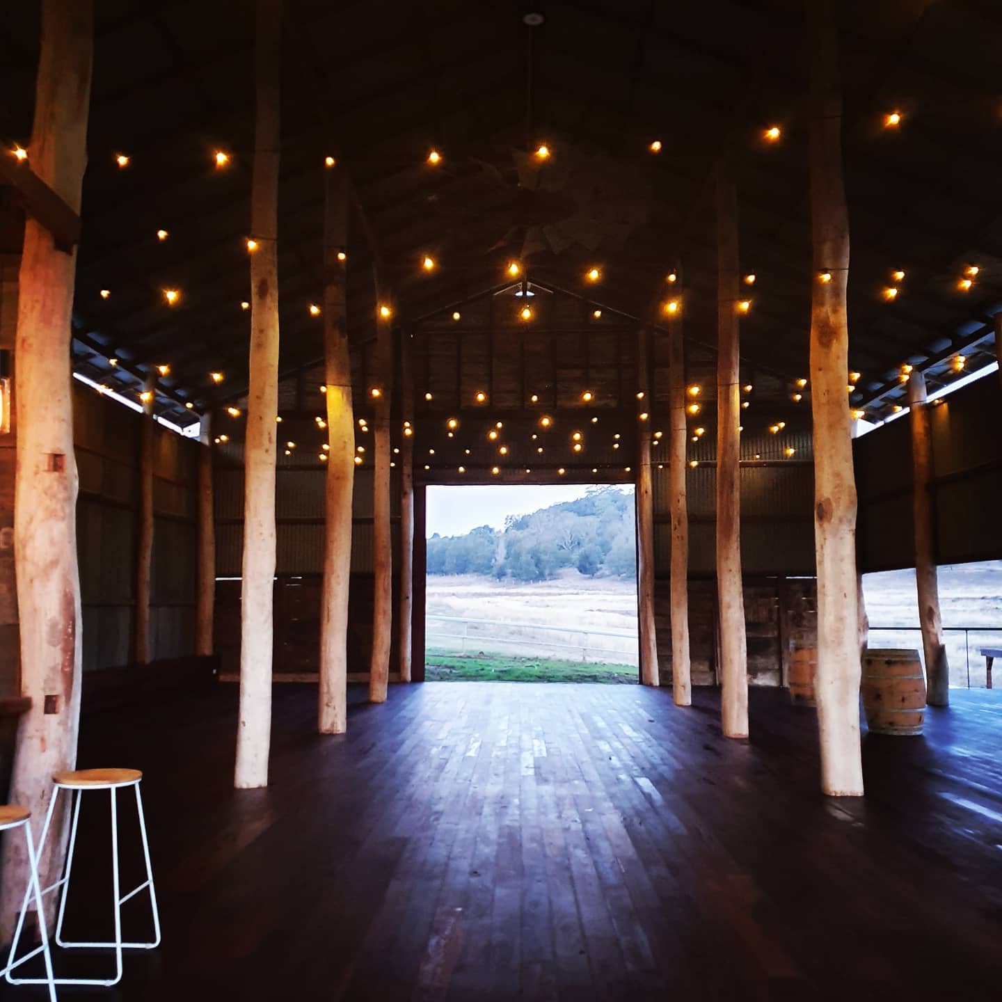 Greenvalley Barn Interior Wooden Pillars and  Fairy Lights