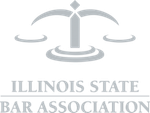 The illinois state bar association logo has a scale of justice on it.