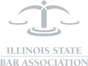 The illinois state bar association logo has a scale of justice on it.