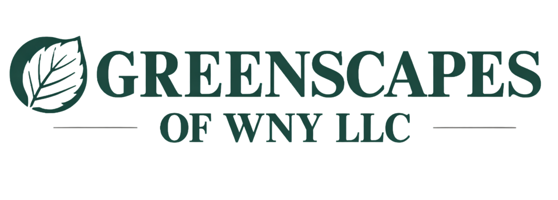 Logo for Greenscapes of WNY LLC, featuring a leaf design and text in a dark green color.