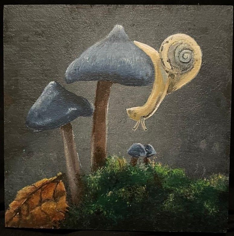 Blue Mushrooms Birch Board, Acrylic