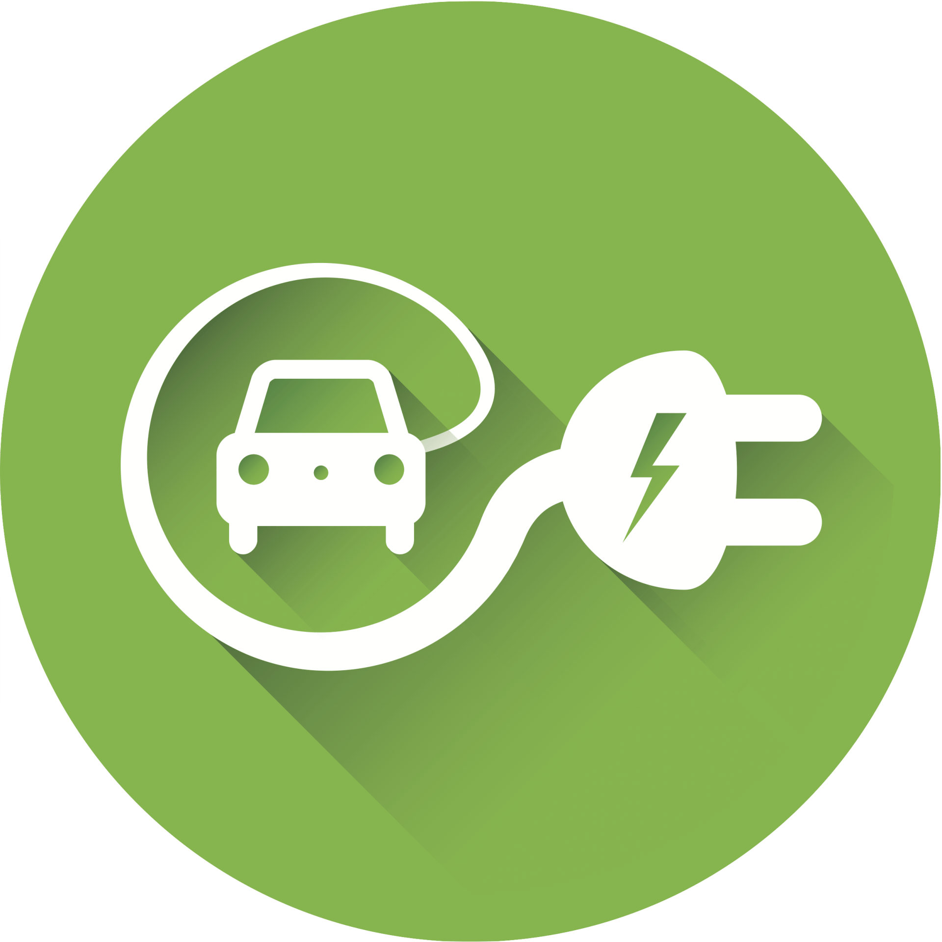 A green circle with a white icon of a car and a plug.