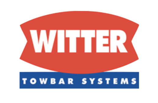 A red and white logo for witter towbar systems