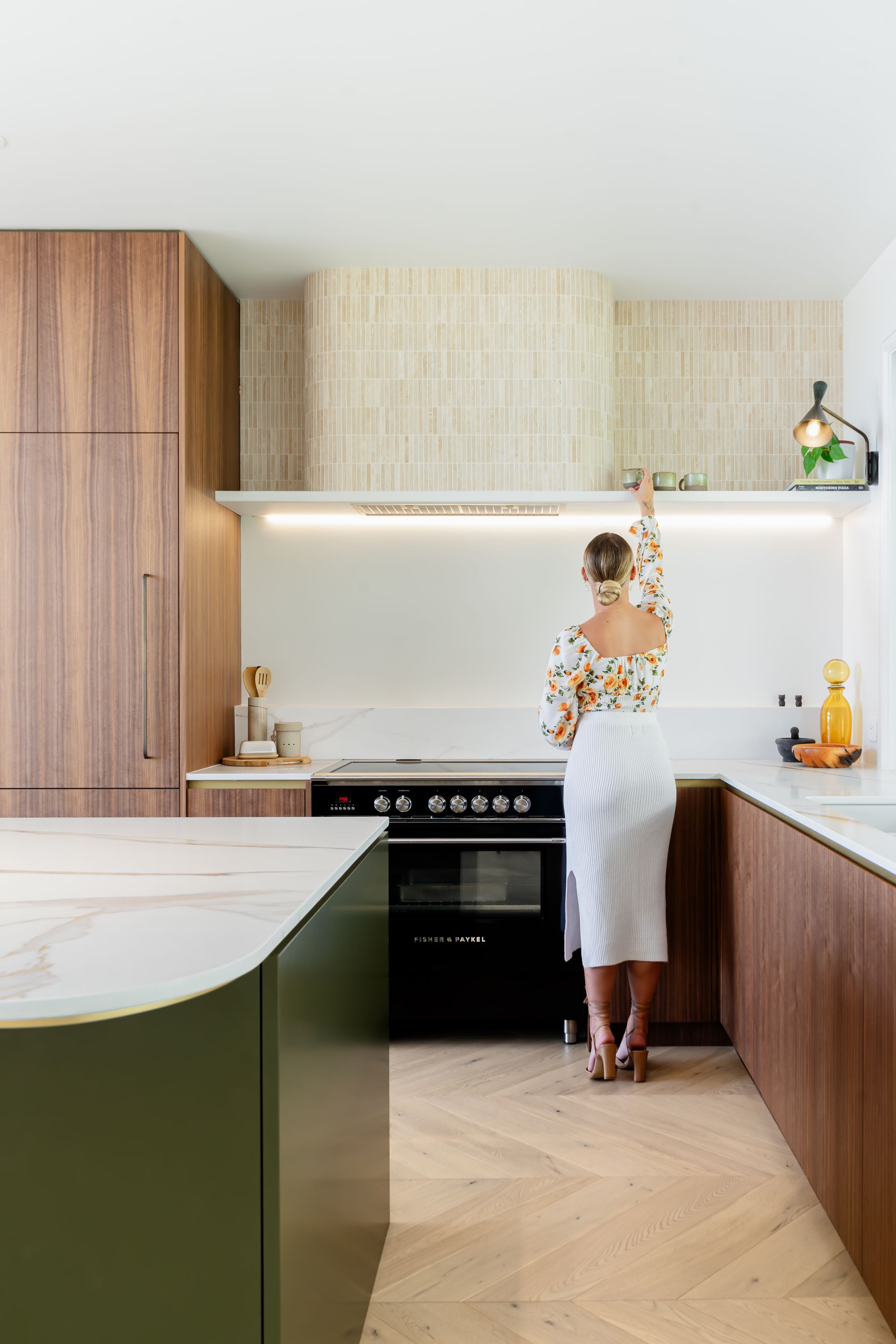 This new kitchen style is a Mid Century modern custom kitchen design by our Vista Kitchens dream kitchens Newcastle team