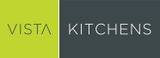 The Vista Kitchens logo. Vista Kitchens manufactures custom kitchens in Newcastle NSW. The logo for Vista Kitchens is green and dark gray with white text.