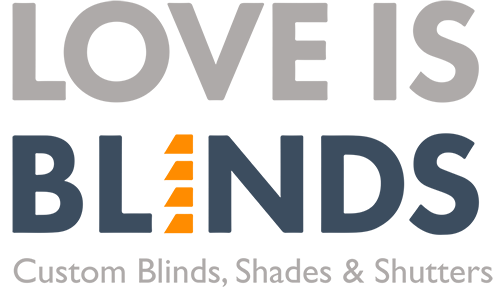 The logo for love is blinds custom blinds , shades and shutters