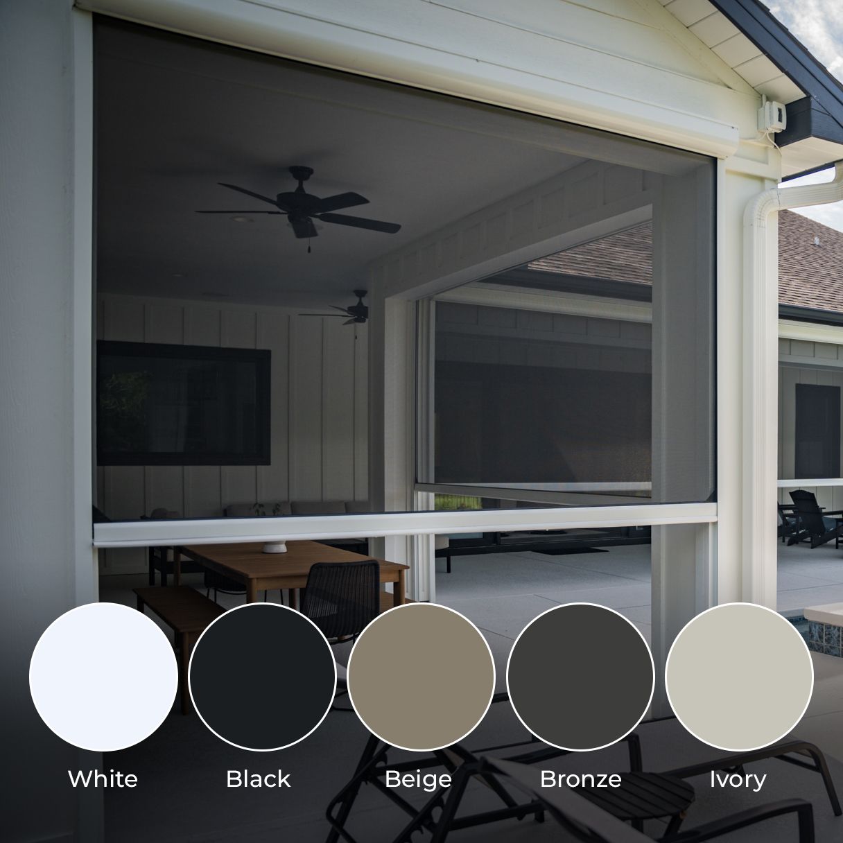 A screened in porch with different colors of screens