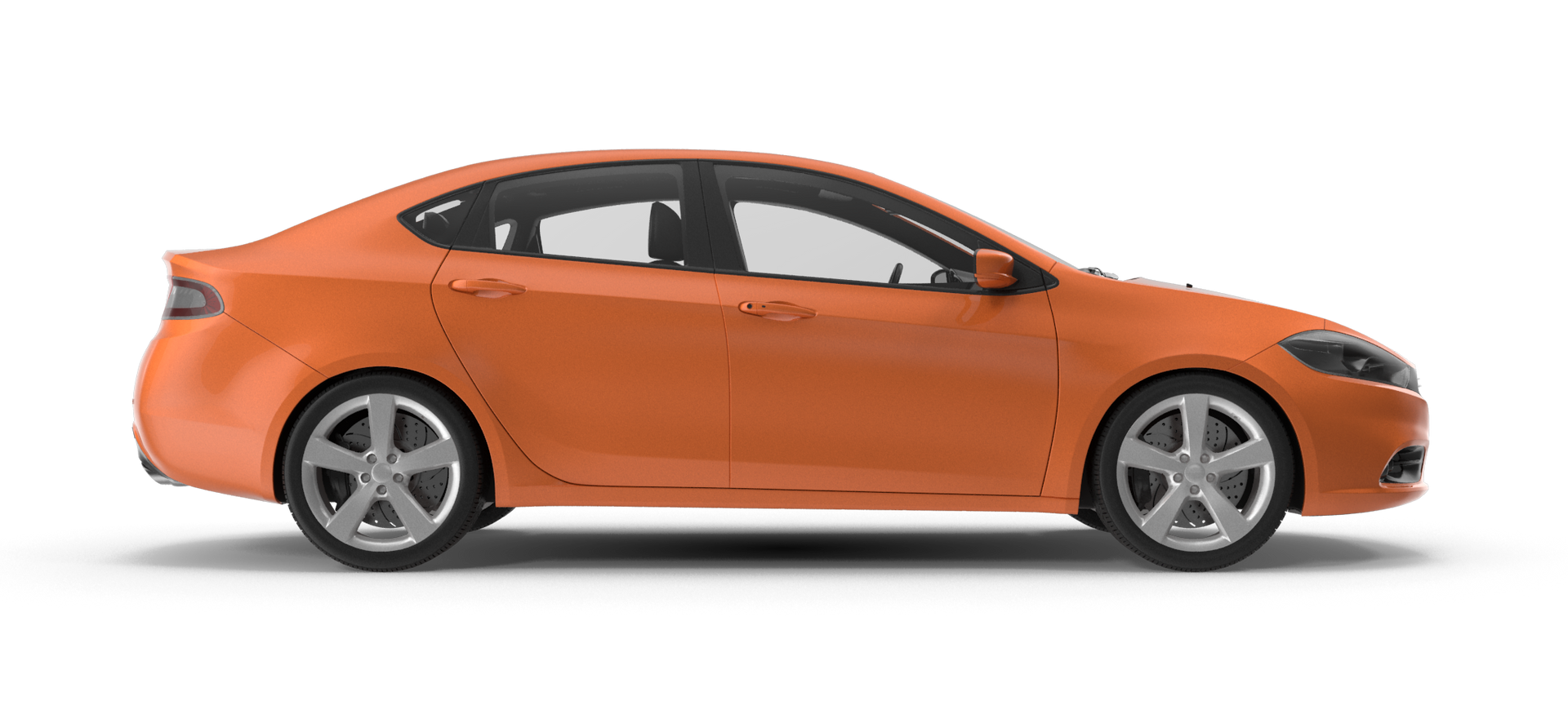 a silver car is shown from the side on a white background .
