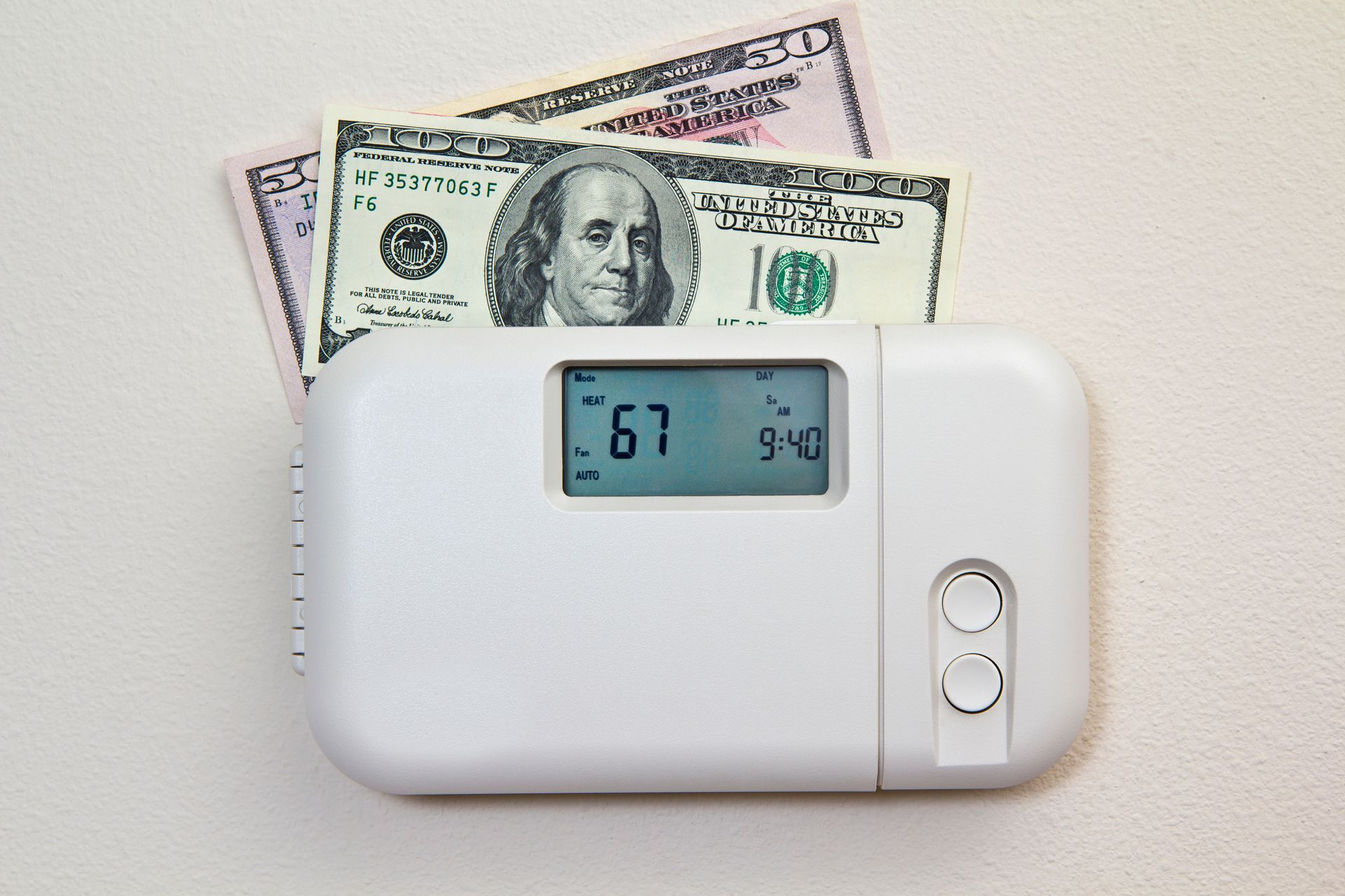 money stuffed into a thermostat