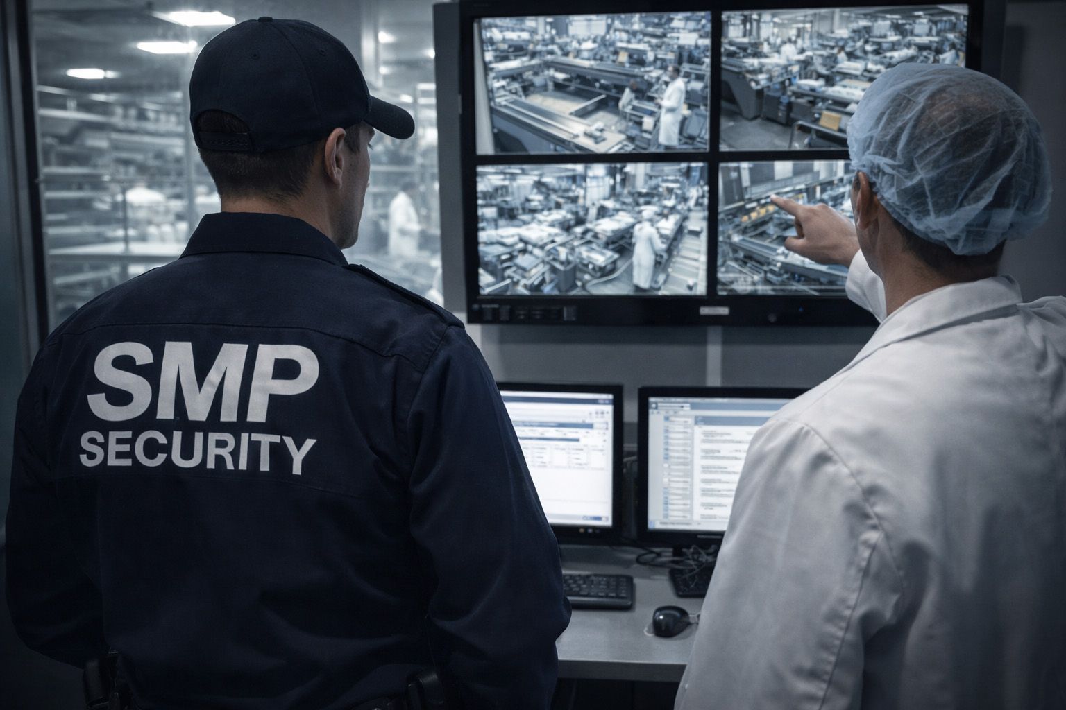 Industrial security guard patrolling a Sioux Falls warehouse facility