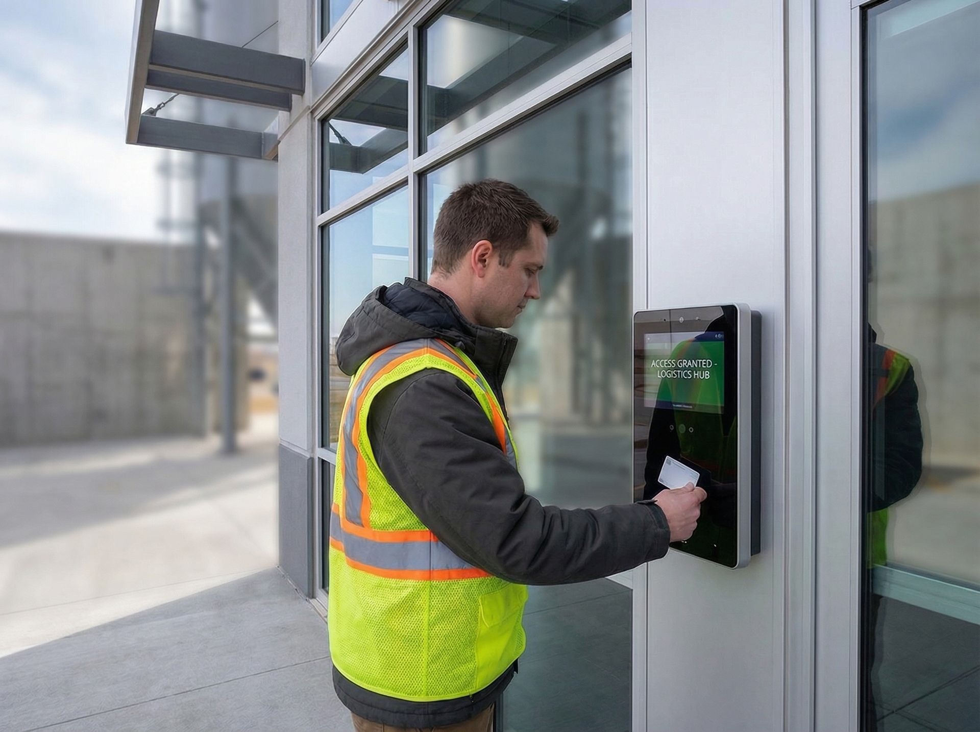 Industrial security guard patrolling a Sioux Falls warehouse facility
