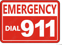 A red and white emergency dial 911 sign on a white background.