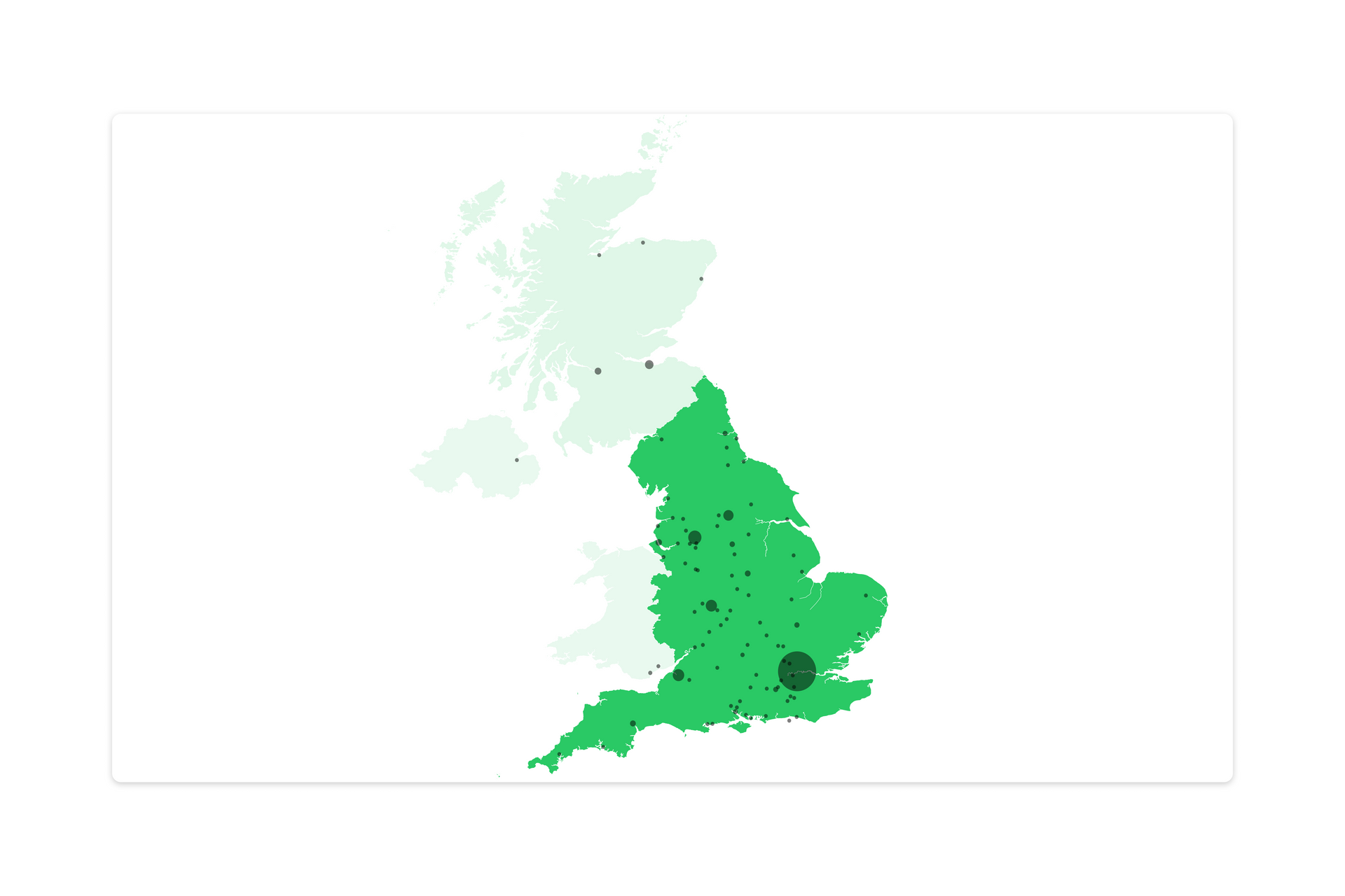 A green map of the united kingdom on a white background.