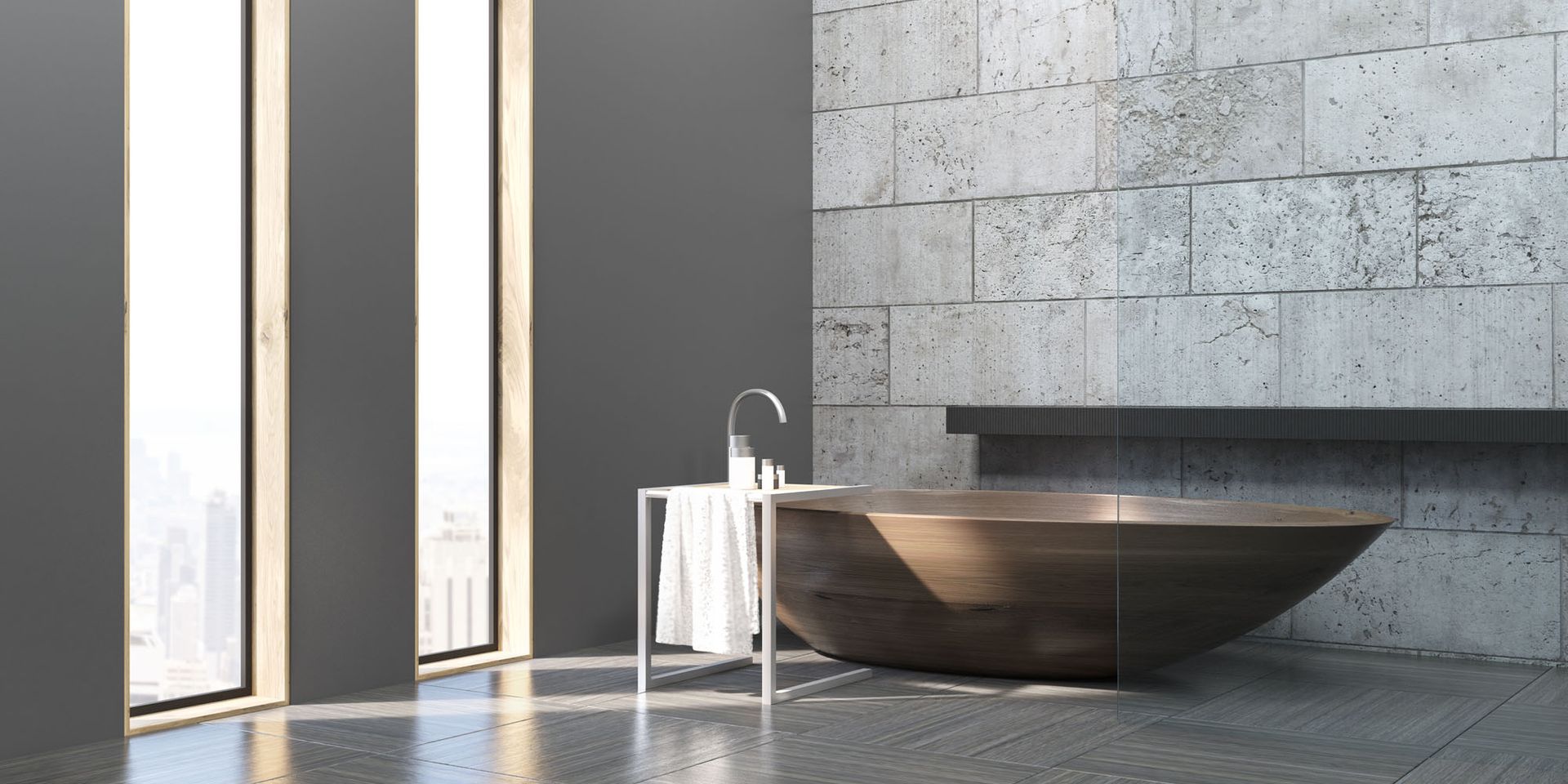 Un bagno con una grande vasca e una grande finestra.