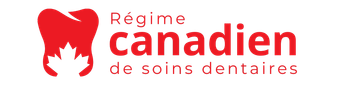 Logo du Régime canadien de soins dentaires présentant une icône de dent rouge avec une feuille d'érable à l'intérieur, à côté du texte du programme.
