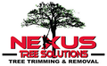 Nexus Tree Solutions logo: Red text, a silhouetted tree with a worker trimming branches, and the text 