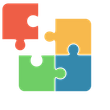 Four colorful puzzle pieces, slightly separated, symbolizing problem-solving or teamwork.