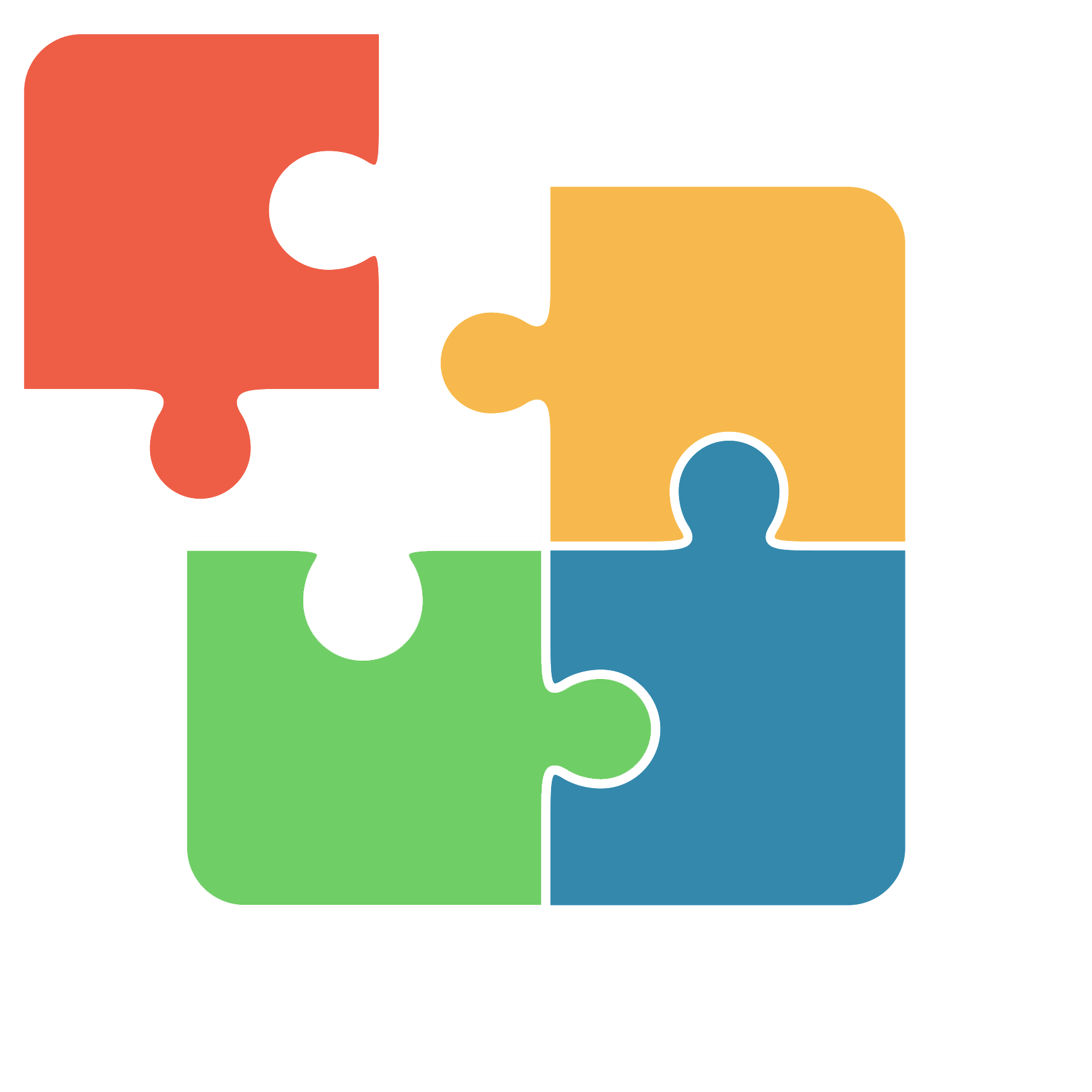 Four colorful puzzle pieces, slightly separated, symbolizing problem-solving or teamwork. Four colorful puzzle pieces, slightly separated, symbolizing problem-solving or teamwork.