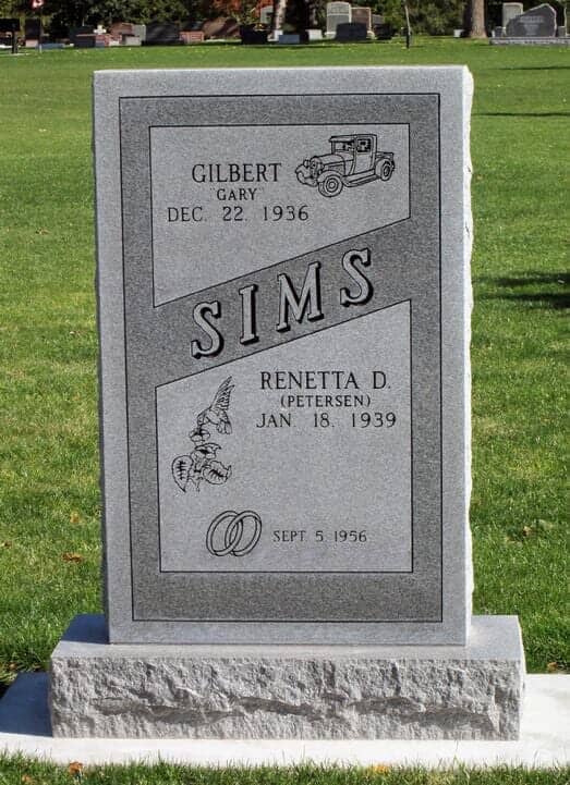 Companion vertical monument in gray granite